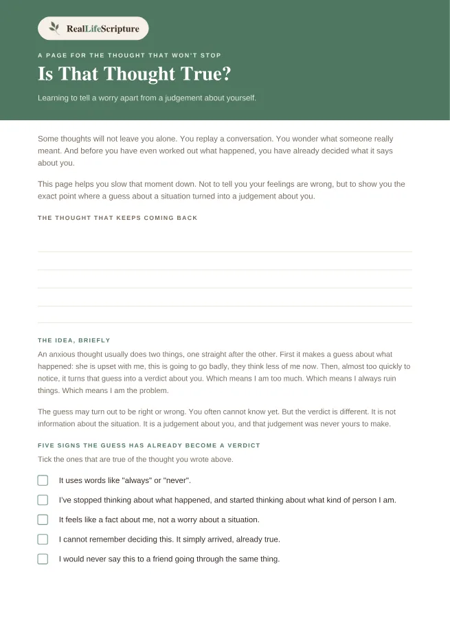 The first page of the guide Is That Thought True?