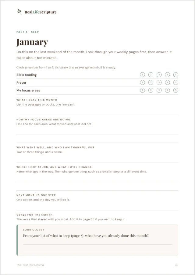 A monthly check-in page